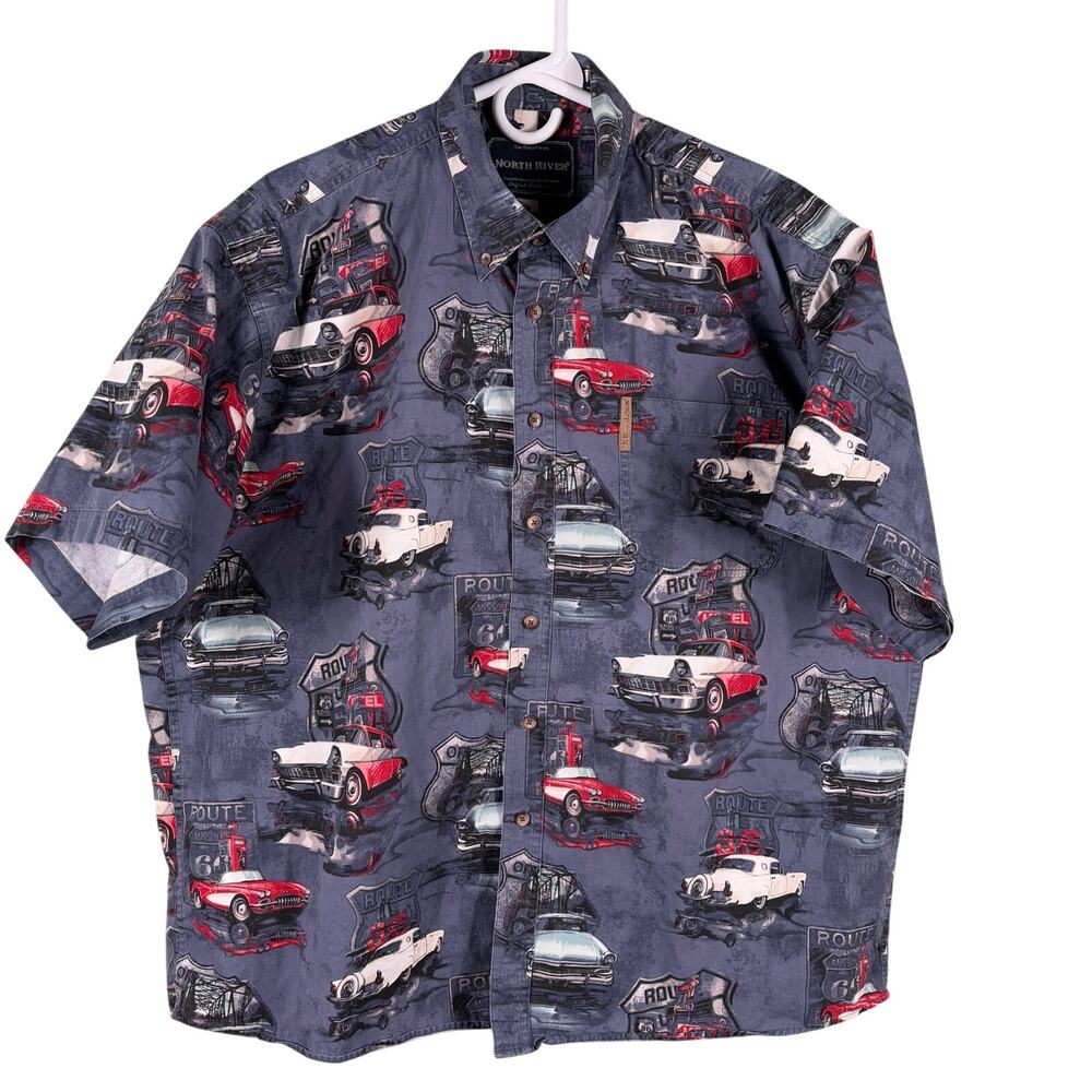 North River Shirt Outfitter Men's XL Cotton Vintage Classic‎ Cars Chevy Route 66
